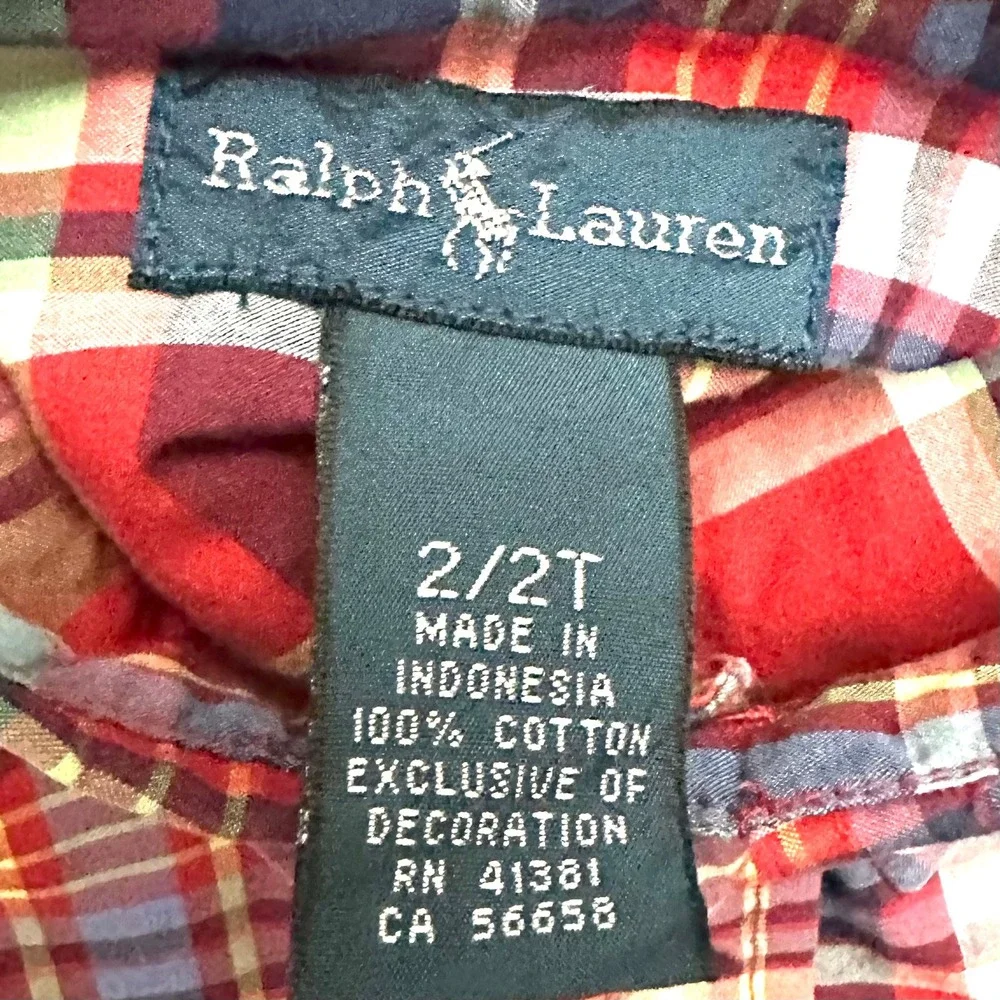 Ralph Lauren 2T Toddler Boys Red Plaid Short Sleeve Button Down Shirt Preppy